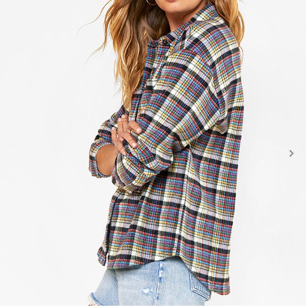 Outerknown Sierra flannel shirt rainbow sequence plaid S Womens Blanket